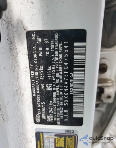 2015 Kia Optima Ex из США, поврежденный, VIN 5XXGN4A73FG475541